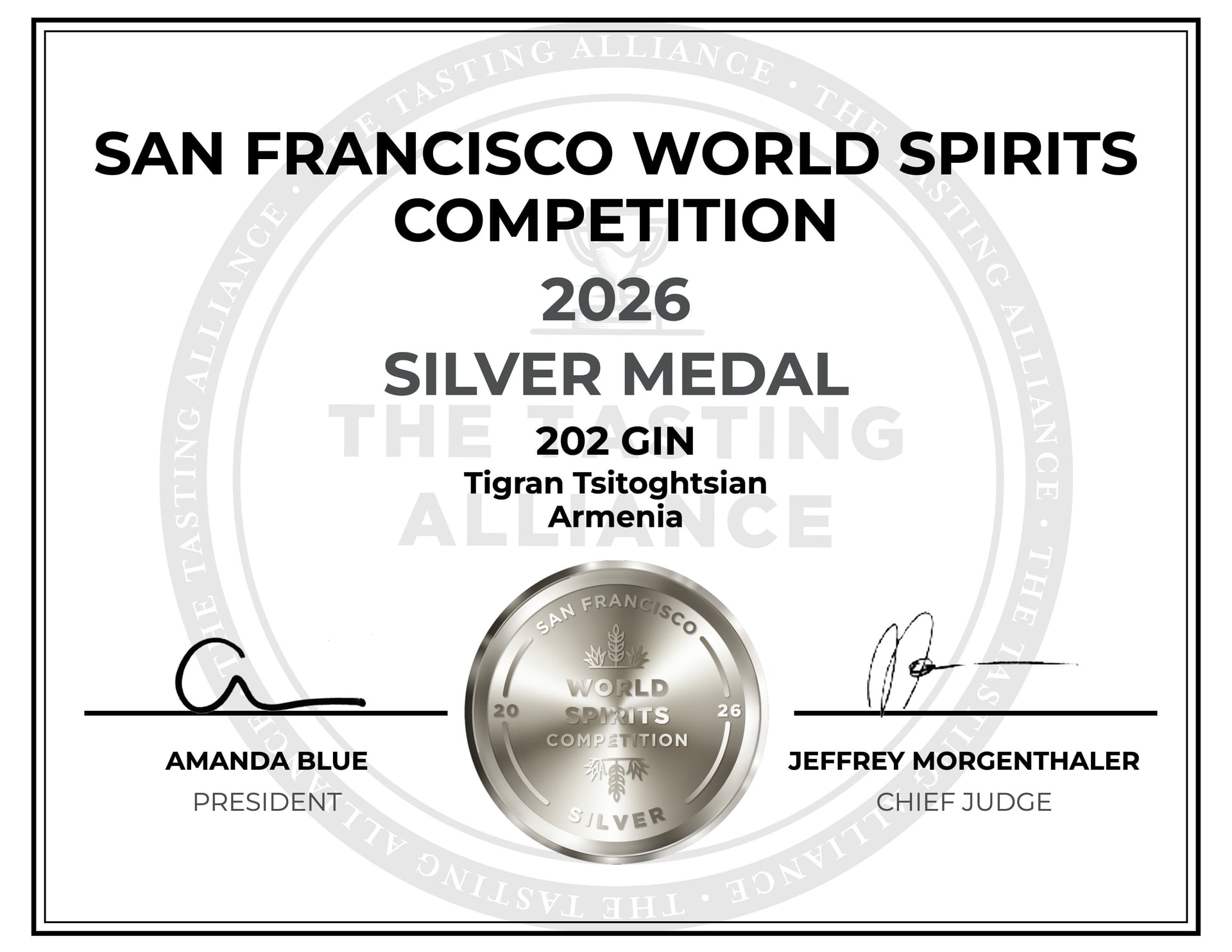 San Francisco World Spirits Competition 2026 – 202 Gin X Tigran Tsitoghdzyan
